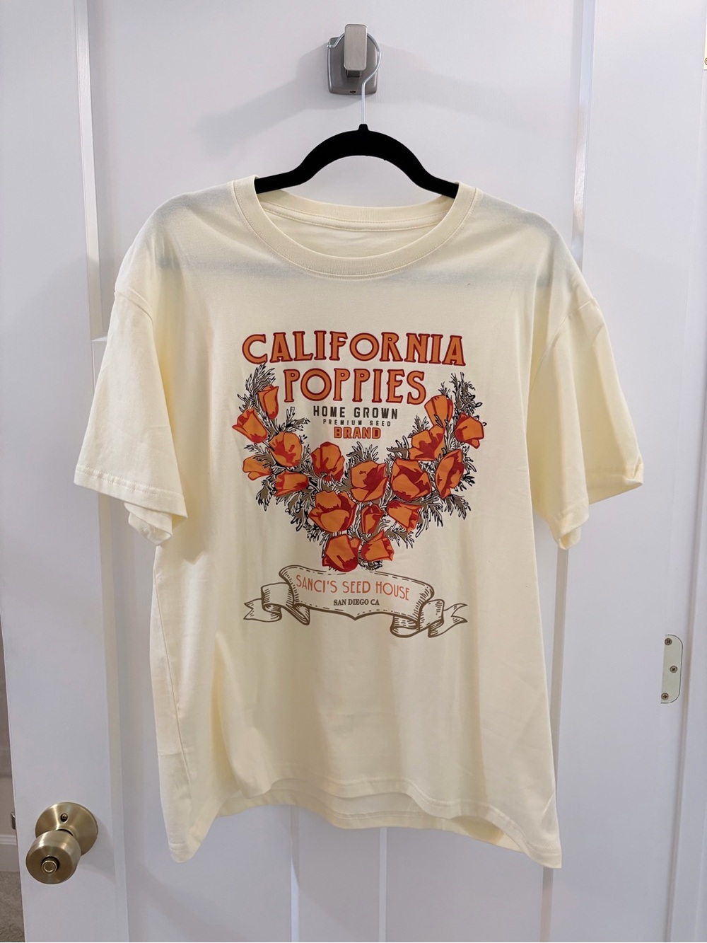 California Poppies Graphic Kids T-Shirt - Cream with Orange Print